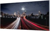 Wandpaneel Stad in de nacht  | 140 x 70  CM | Zilver frame | Wandgeschroefd (19 mm)