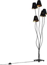 QAZQA melis - Moderne Vloerlamp | Staande Lamp met kap - 5 lichts - H 1630 mm - Zwart -  Woonkamer | Slaapkamer