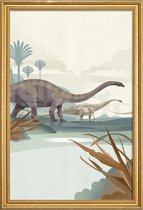 JUNIQE - Poster met houten lijst Diplodocus illustratie -30x45 /Bruin