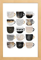 JUNIQE - Poster met houten lijst Mooie koffiekopjes -13x18 /Grijs &