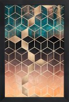 JUNIQE - Poster met houten lijst Ombre Dream Cubes -13x18 /Oranje &