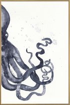 JUNIQE - Poster met kunststof lijst Octopus -40x60 /Blauw & Wit