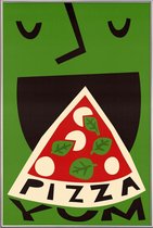 JUNIQE - Poster met kunststof lijst Yum Pizza -20x30 /Groen