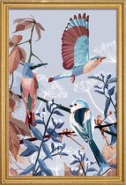 JUNIQE - Poster met houten lijst Birds Of Winter -20x30 /Blauw & Bruin