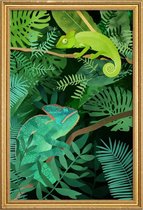 JUNIQE - Poster met houten lijst Chameleons -30x45 /Groen