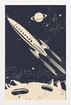 JUNIQE - Poster in houten lijst Space Rocket II -20x30 /Blauw