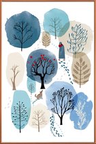 JUNIQE - Poster met kunststof lijst Winter Forest -30x45 /Blauw &