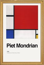 JUNIQE - Poster in houten lijst Mondrian - Composition with Red, Blue