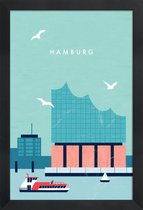 JUNIQE - Poster in houten lijst Hambourg Elbphilharmonie - retro