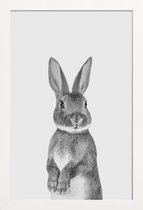 JUNIQE - Poster in houten lijst Paws & Claws Bunny -30x45 /Wit & Zwart