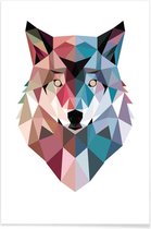 JUNIQE - Poster Geo Wolf -20x30 /Blauw & Roze