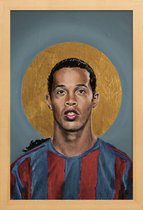 JUNIQE - Poster in houten lijst Football Icon - Ronaldinho -20x30