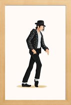 JUNIQE - Poster met houten lijst Moonwalk dans -13x18 /Wit & Zwart