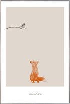 JUNIQE - Poster met kunststof lijst Vogel en Vos -40x60 /Bruin &