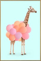 JUNIQE - Poster met kunststof lijst Party Giraffe -20x30 /Oranje &