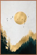 JUNIQE - Poster met kunststof lijst Goldmond -40x60 /Geel & Grijs