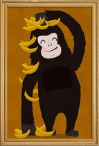 JUNIQE - Poster met houten lijst Gorilla Orange -20x30 /Oranje & Zwart