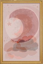JUNIQE - Poster met houten lijst Gentle Moon -13x18 /Roze
