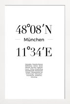 JUNIQE - Poster in houten lijst Coördinaten München -20x30 /Wit &