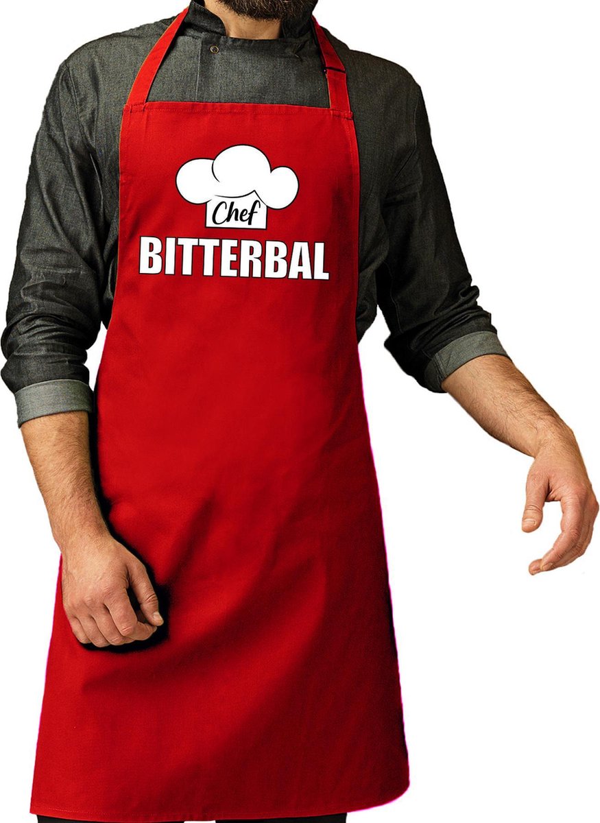 Chef bitterbal schort - keukenschort - rood - voor heren - cadeau - Vaderdag