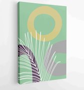 Palm leaves wall art vector set. Earth tone boho foliage line art drawing with abstract shape. 4 - Moderne schilderijen – Vertical – 1870962298 - 80*60 Vertical