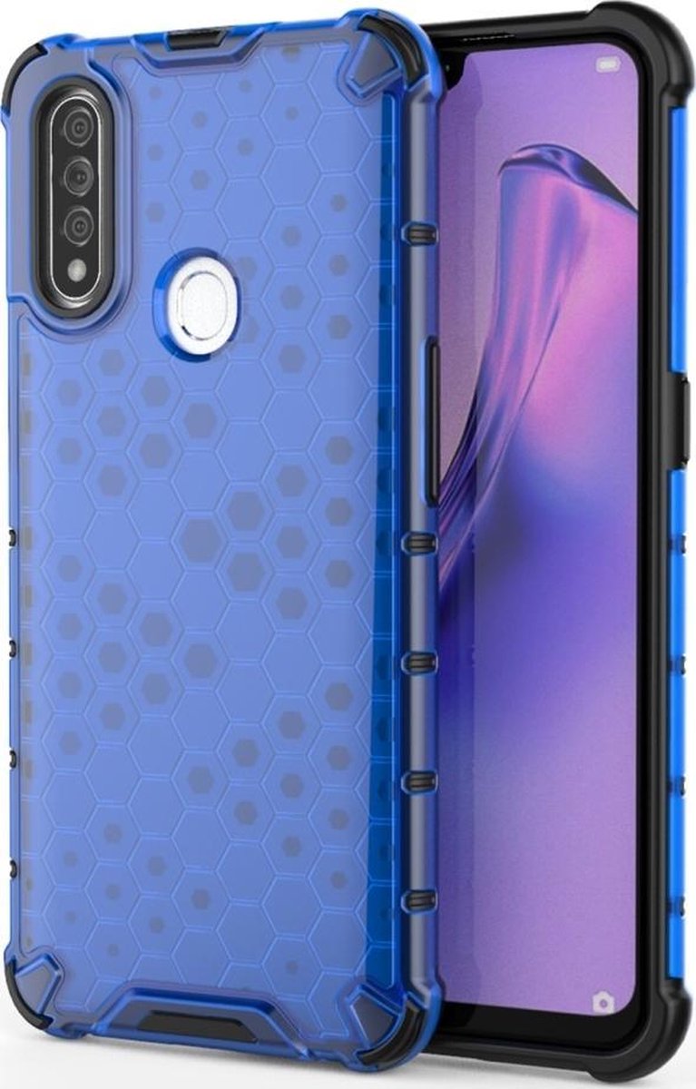 Mobigear Hoesje geschikt voor OPPO A31 Telefoonhoesje Hardcase | Mobigear Honeycomb Backcover Shockproof | Schokbestendig A31 Telefoonhoesje | Anti Shock Proof - Blauw