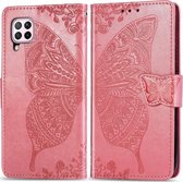 Huawei P40 Lite Hoesje - Mobigear - Butterfly Serie - Kunstlederen Bookcase - Roze - Hoesje Geschikt Voor Huawei P40 Lite