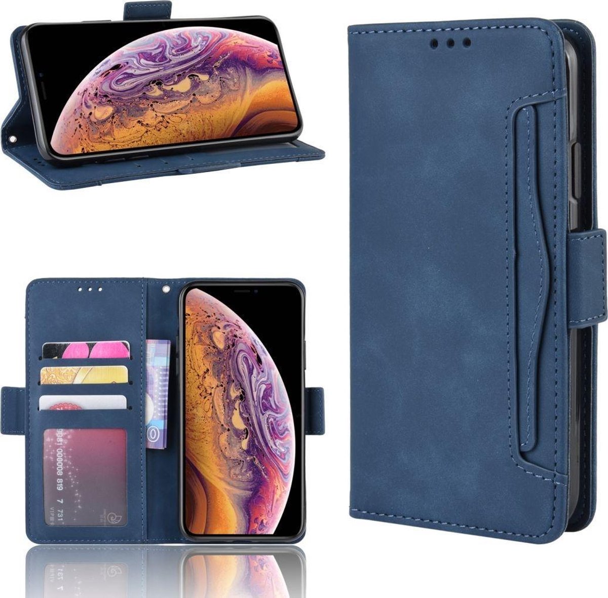 Mobigear Telefoonhoesje geschikt voor Apple iPhone 11 Pro Max Hoesje | Mobigear Slide Wallet Bookcase Portemonnee | Pasjeshouder voor 5 Pasjes | Telefoonhoesje voor Pinpas / OV Kaart / Rijbewijs - Blauw