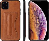 Apple iPhone 11 Pro Max Hoesje - Fierre Shann - Card Pocket Serie - TPU Backcover - Bruin - Hoesje Geschikt Voor Apple iPhone 11 Pro Max