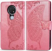 Nokia 7.2 Hoesje - Mobigear - Butterfly Serie - Kunstlederen Bookcase - Roze - Hoesje Geschikt Voor Nokia 7.2