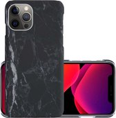 Hoes Geschikt voor iPhone 12 Pro Hoesje Marmer Back Case Hardcover Marmeren Hoes Marmer - Zwart