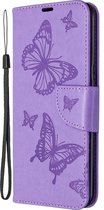 LG K61 Hoesje - Mobigear - Butterfly Serie - Kunstlederen Bookcase - Paars - Hoesje Geschikt Voor LG K61