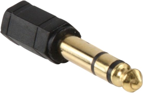 3,5mm (v) - 6,35mm Stereo Jack (m) Adapter - Verguld - Zwart