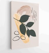 Earth tone boho foliage line art drawing with abstract shape 1 - Moderne schilderijen – Vertical – 1899757849 - 50*40 Vertical