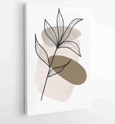 Earth tone boho foliage line art drawing with abstract shape 4 - Moderne schilderijen – Vertical – 1899757846 - 40-30 Vertical