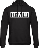 Hoodie Foxwild | Zwart met witte opdruk | Maat L | Trui - Sweater - Capouchon | Massa is kassa - Peter Gillis - Foxwild word ik er van! | Stickertoko.nl