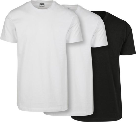 Urban Classics - Basic 3-Pack Heren T-shirt - 4XL - Wit/Zwart