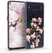 kwmobile telefoonhoesje voor TCL 10L - Hoesje voor smartphone in poederroze / wit / transparant - Magnolia design