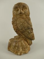 Polyresin beeld - Oehoe uil - Houtkleurig sculptuur - 22 cm hoog