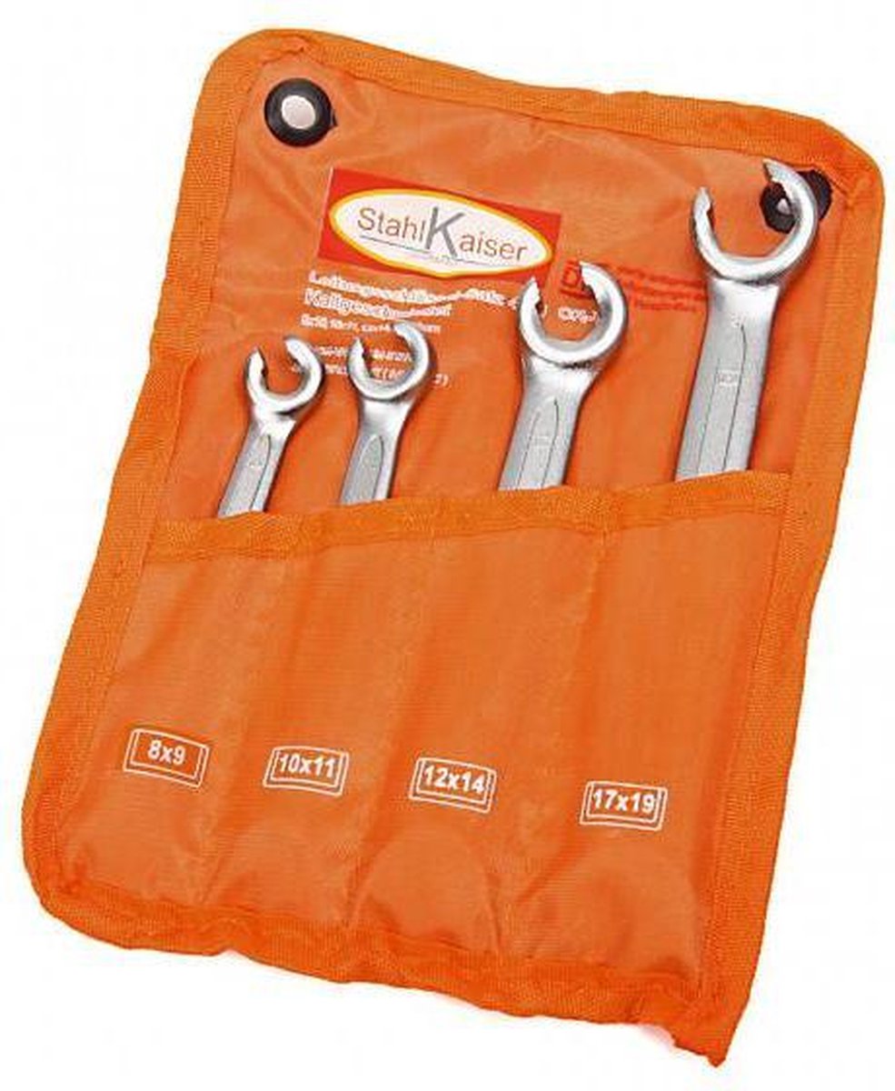 Extra Groot 4-delig Set open ring-steeksleutels Hydraulische buis-leidingsleutels Dubbele ringsleutel-set 17 tot 32 mm Remleiding Remmen Hydraulisch Vrachtwagen Tractor
