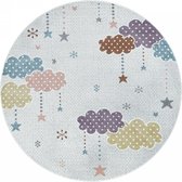 Kinderkamervloerkleed Lucky - Clouds - lichtgrijs - rond - 120x120 cm