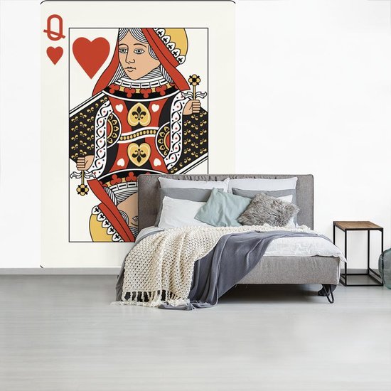 Papier peint photo peint Cartes à jouer - Illustration reine des coeurs carte à jouer largeur 190 cm x hauteur 260 cm - Tirage photo sur papier peint vinyl (disponible en 7 formats) - chambre/séjour/bureau