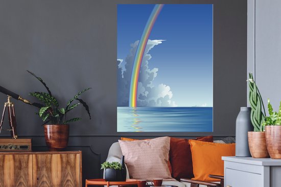 Sticker Muursticker Illustration arc-en-ciel - illustration arc-en-ciel au dessus de la mer - 90x120 cm - film adhésif autocollant - sticker mural repositionnable