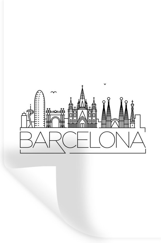Muurstickers - Sticker Folie - Skyline "Barcelona" op een witte achtergrond - 80x120 cm - Plakfolie - Muurstickers Kinderkamer - Zelfklevend Behang - Zelfklevend behangpapier - Stickerfolie