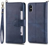 Voor iPhone X / XS multifunctionele afneembare magnetische horizontale flip lederen tas met kaartsleuven & houder & portemonnee & fotolijst (blauw)