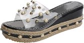 Pearl Transparante Sexy Wedge Slipper, Schoenmaat: 37 (Zwart)