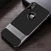 Voor iPhone XS Max Plaid Texture Non-slip TPU + PC Case met houder (Space Grey)
