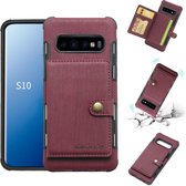 Voor Galaxy S10 Brushed Texture Shockproof PU + TPU Case, met kaartsleuven & portemonnee en fotolijst (wijnrood)