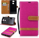 Kleurafstemming Denim Texture Leather Case voor Sony Xperia XA2, met houder & kaartsleuven & portemonnee & lanyard (rose rood)