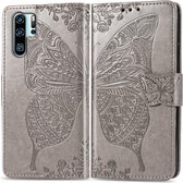 Butterfly Love Flowers reliÃ«f horizontale flip lederen case voor Huawei P30 Pro, met houder & kaartsleuven & portemonnee & lanyard (grijs)